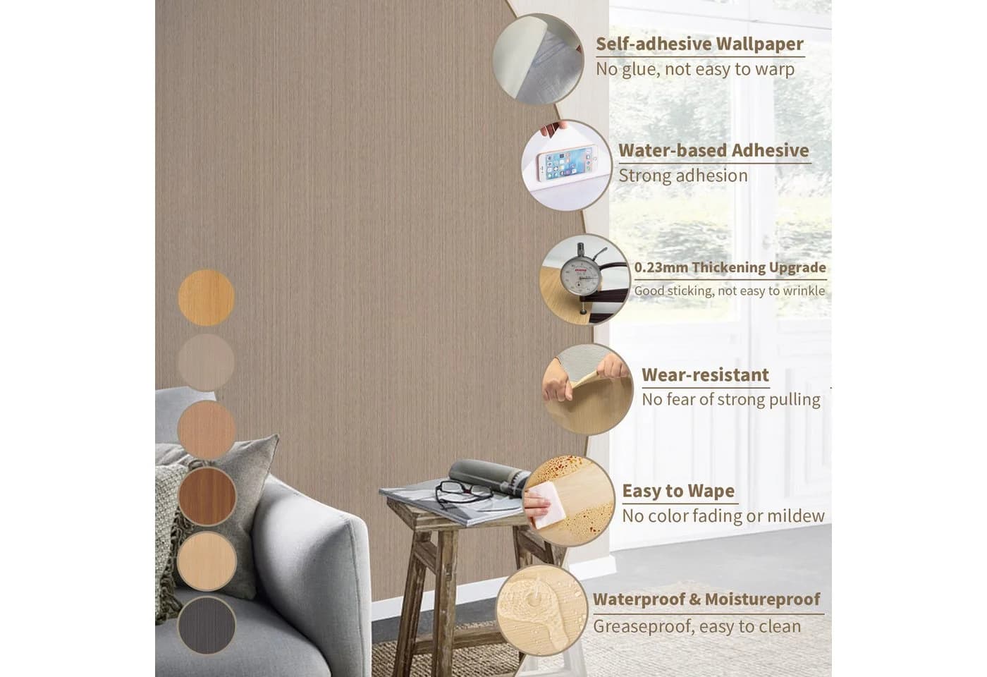 Yalion Vinyltapete Selbstklebende Tapete Holzoptik PVC Wasserdicht