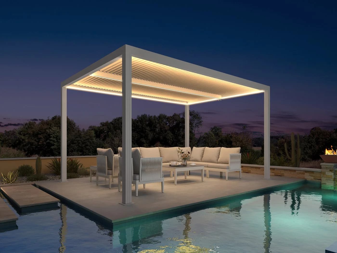 PURPLE LEAF Pergola Lamellenpergola Aluminium weiß mit LED-Beleuchtung