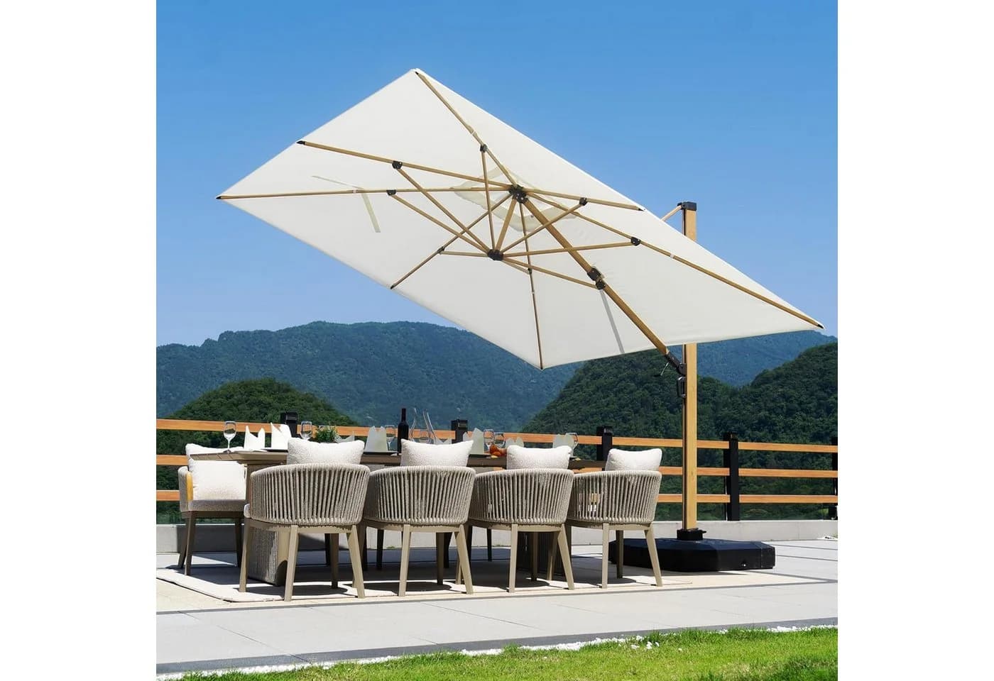 PURPLE LEAF Sonnenschirm Ampelschirm Teak-Aluminium Beige - Bild 4