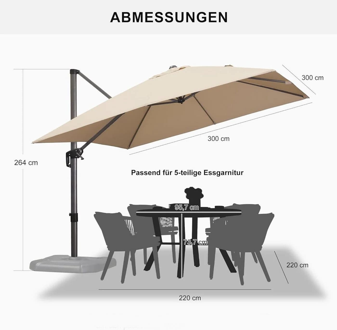 PURPLE LEAF Ampelschirm Beige 300x300 cm UV50+ 360° Rotation - Bild 3