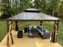 PURPLE LEAF Pavillon Hardtop Alu Gartenpavillon Bronze LED-Beleuchtung Bild 1