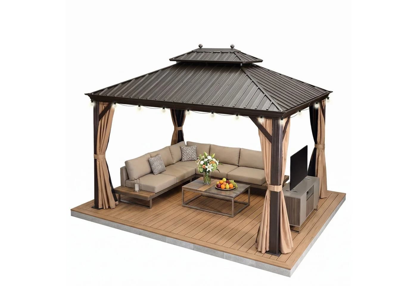 PURPLE LEAF Pavillon Hardtop Alu Gartenpavillon Bronze LED-Beleuchtung - Bild 2