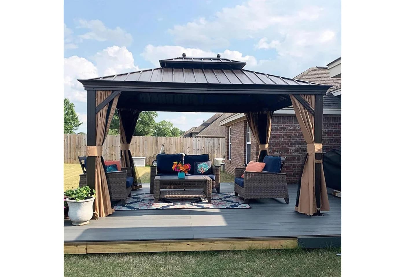 PURPLE LEAF Gartenpavillon Hardtop Alu mit LED & Seitenteilen Bronze
