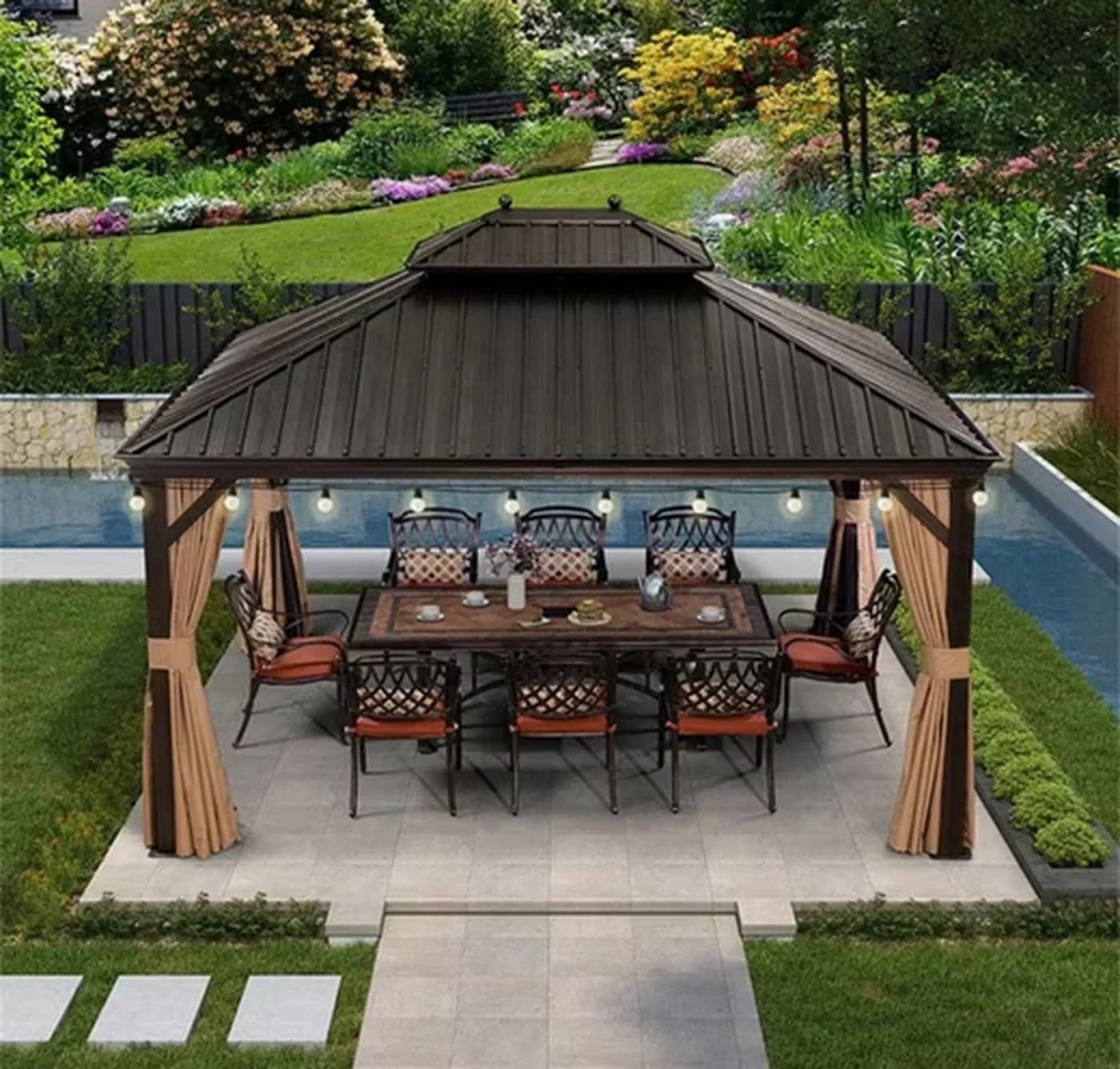 PURPLE LEAF Gartenpavillon Hardtop Alu mit LED & Seitenteilen Bronze - Bild 3