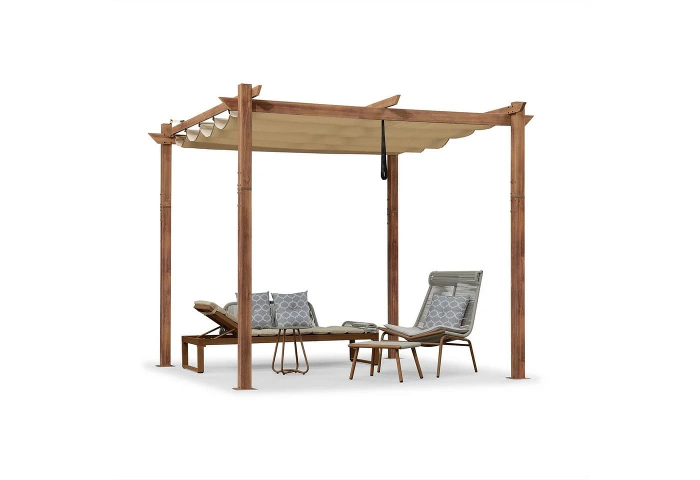 PURPLE LEAF Pergola Holzoptik mit einziehbarem Dach, Alu Terrassenüberdachung, Gartenpavillon - Bild 2