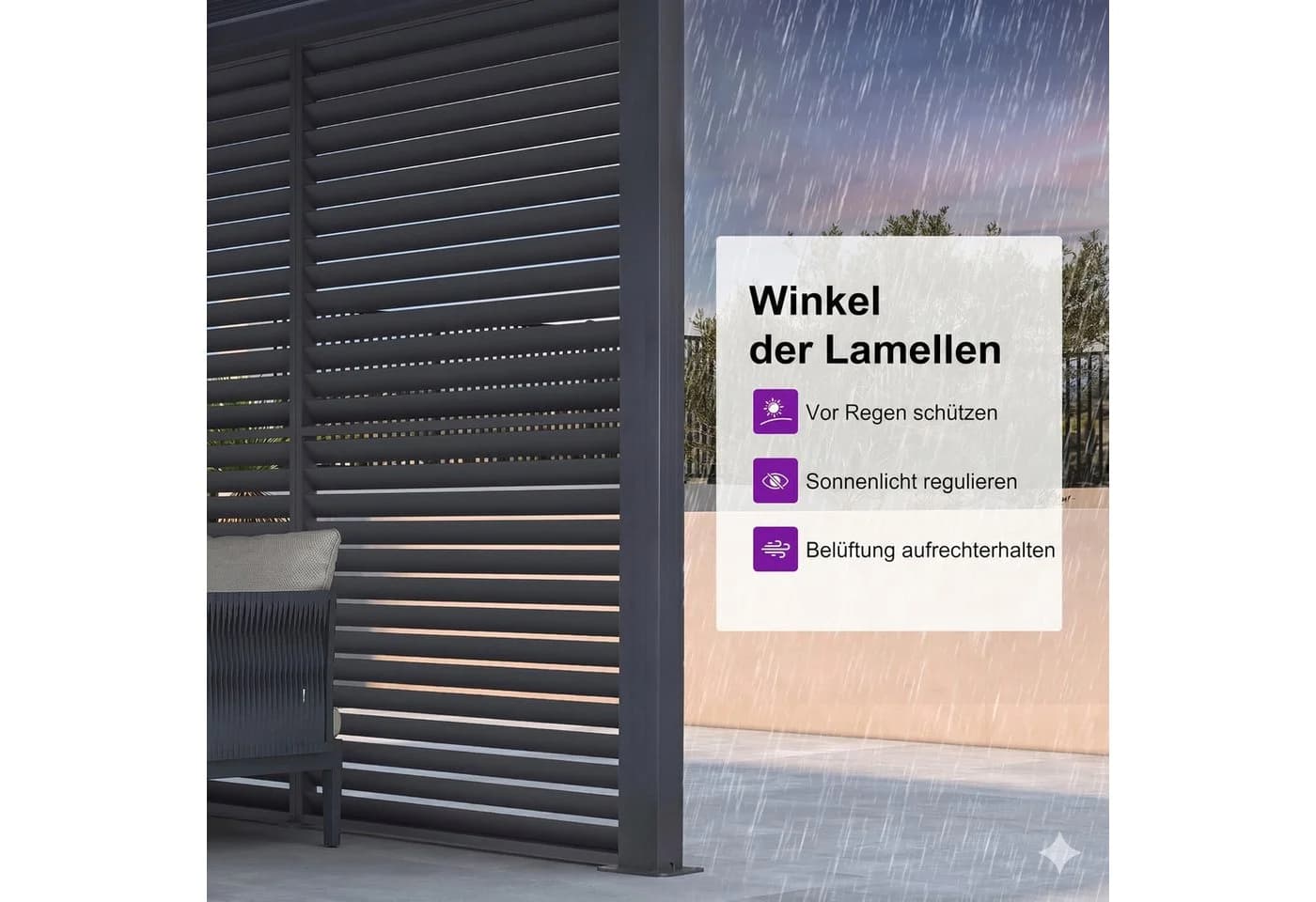 PURPLE LEAF Seitenmarkise Alu Lamellenwand-Paneel Grau - Bild 5