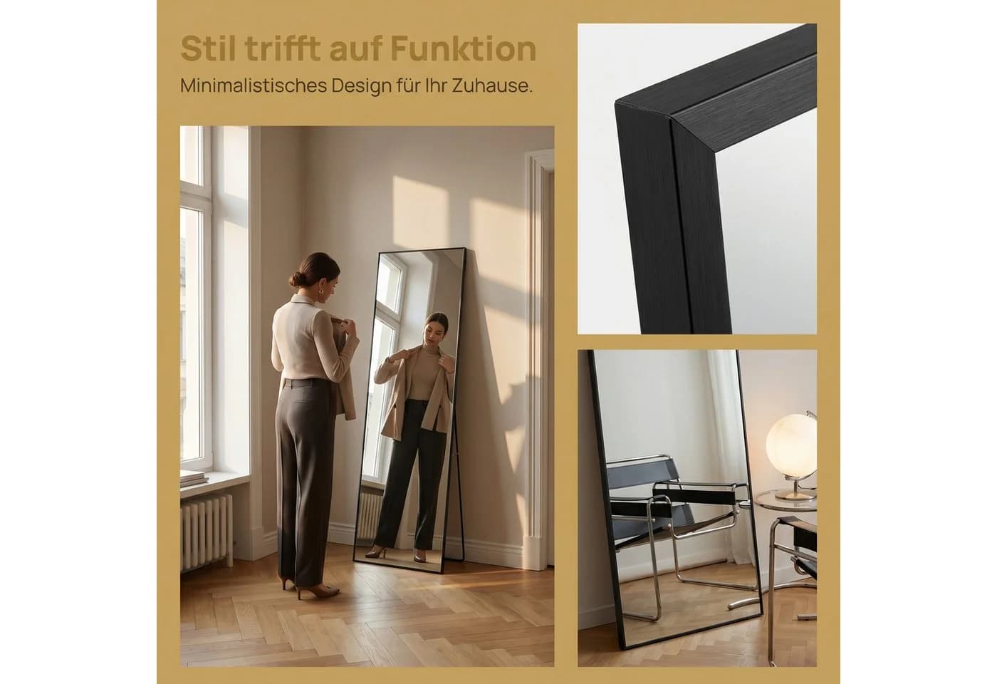 Simurq Ganzkörperspiegel Schwarz Aluminium Hartglas - Bild 4
