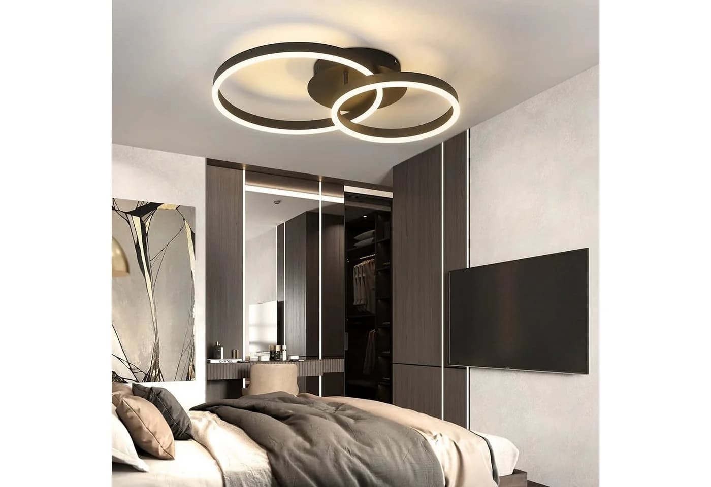 ZMH LED Deckenleuchte Dimmbar Schwarz/Gold Modern 46/74W Wohnzimmer