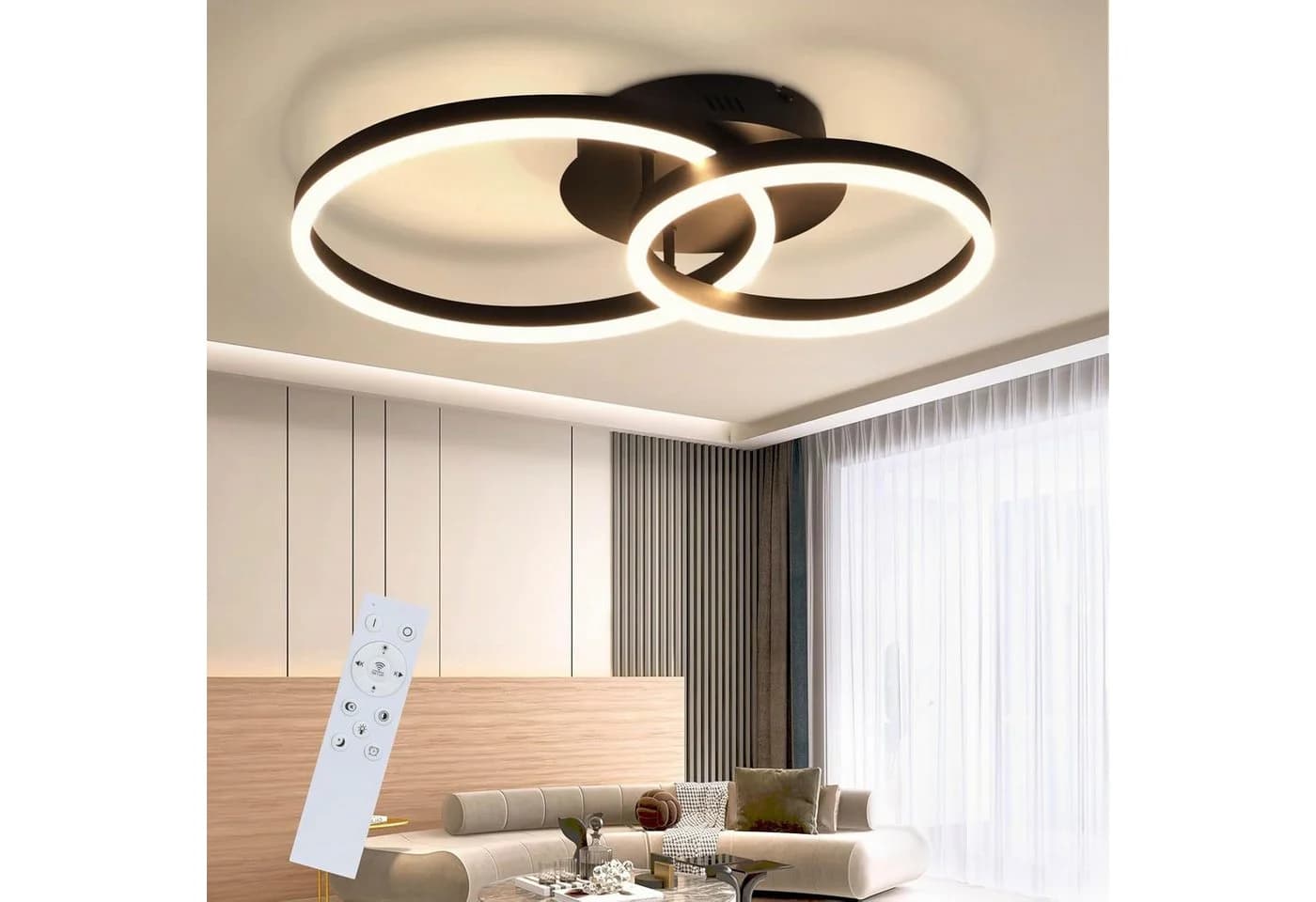 ZMH LED Deckenleuchte Dimmbar Schwarz/Gold Modern 46/74W Wohnzimmer - Bild 2