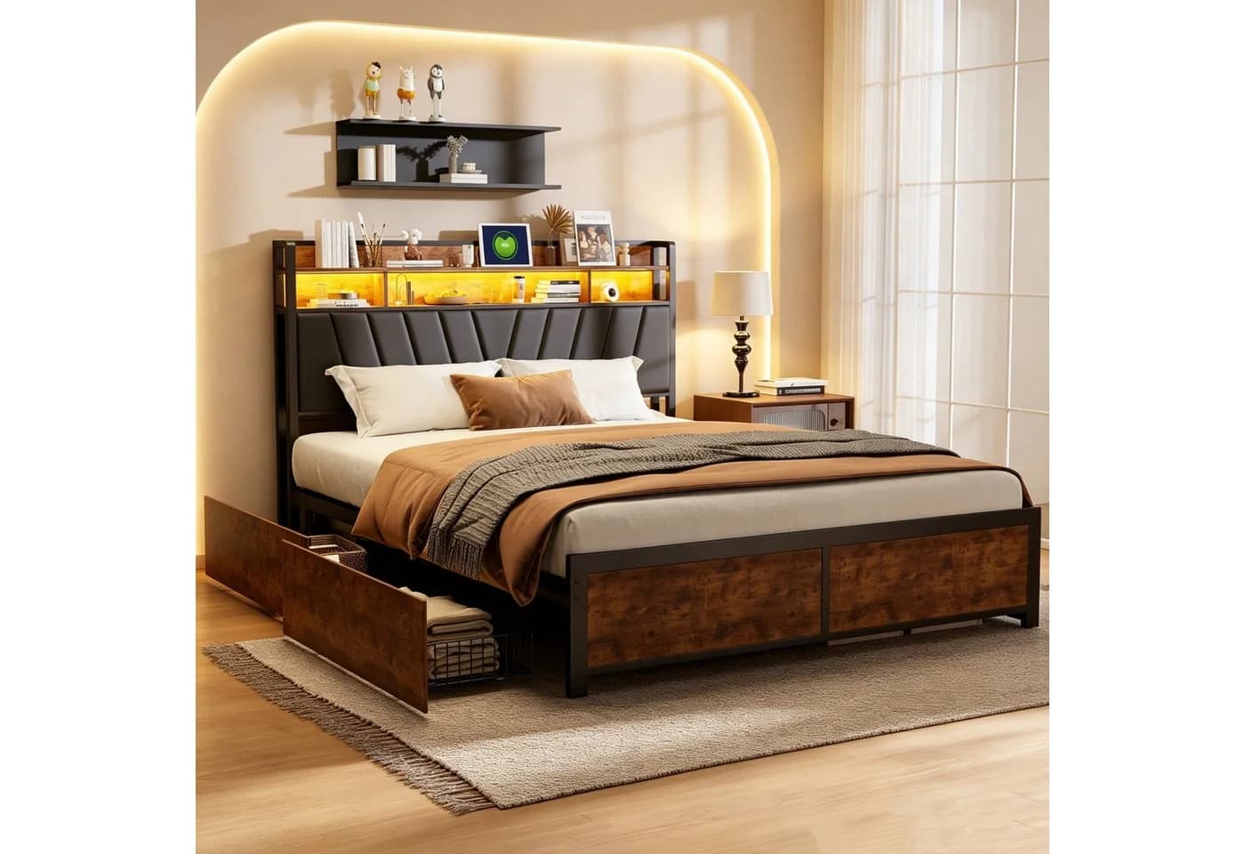 Simurq Polsterbett 140x200 mit Stauraum, LED & USB - Bild 2