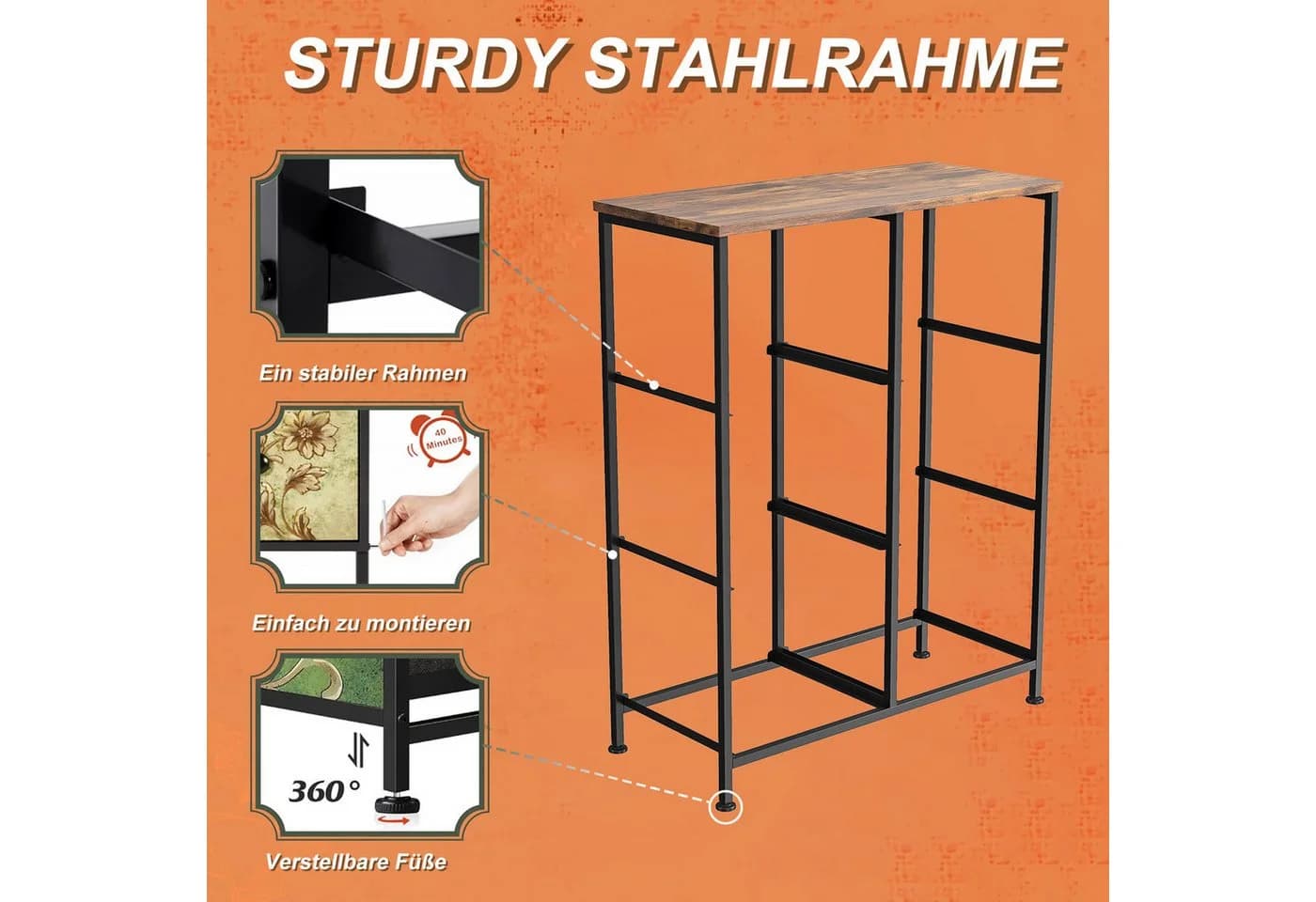 Simurq Kommode Sideboard Retro Stoff 6 Schubladen Stahlrahmen - Bild 5