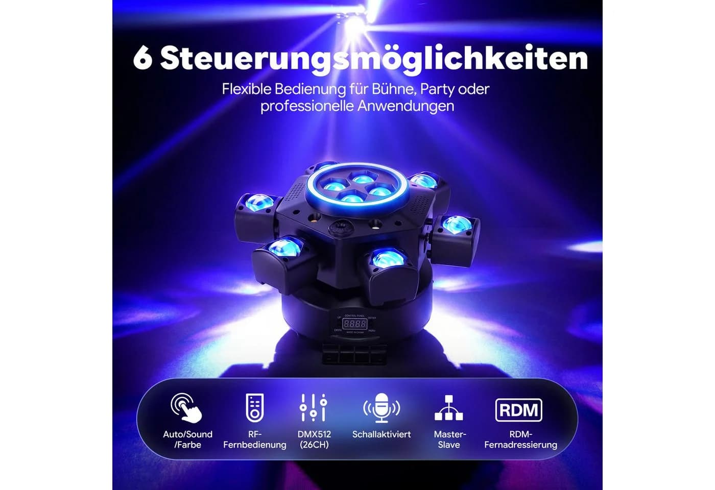 ZonQoonz Discolicht 150W 6-Arm Bühnenstrahllicht Schwarz - Bild 4