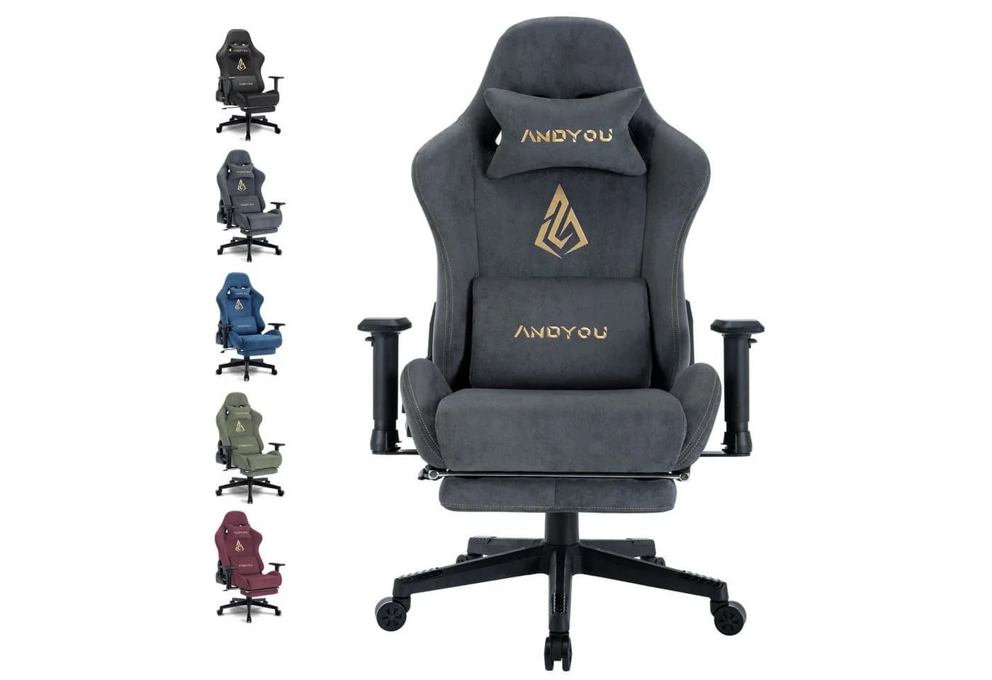ANDYOU Gaming-Stuhl Alcantara Grau Ergonomisch 200kg - Bild 2