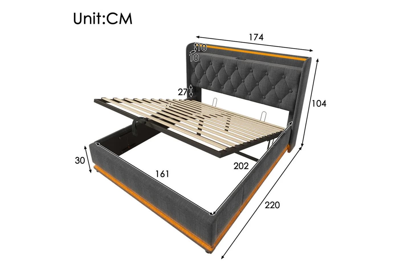 TavilaEcon Boxspringbett Grau 360° LED USB Typ-C