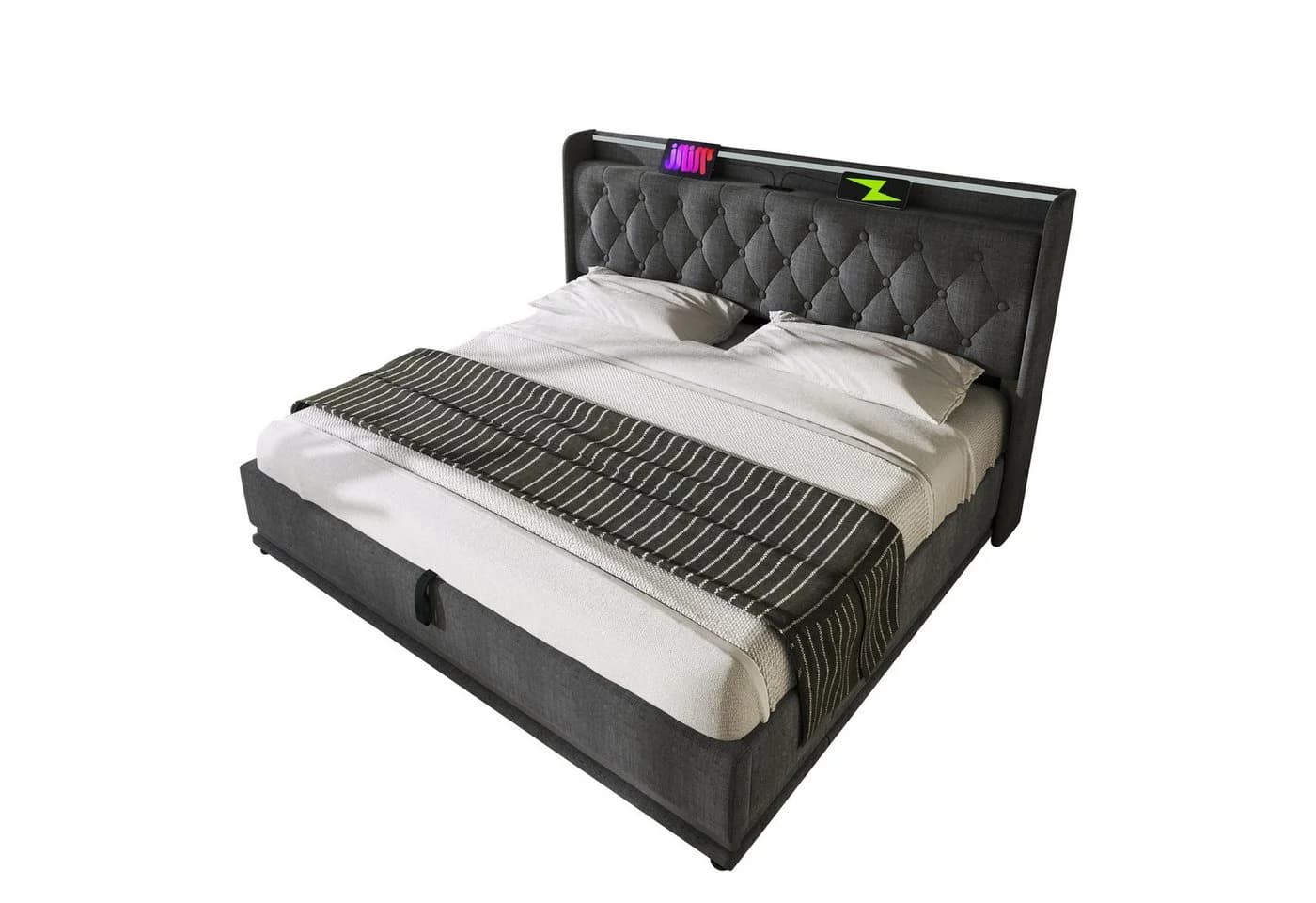 TavilaEcon Boxspringbett Grau 360° LED USB Typ-C - Bild 2