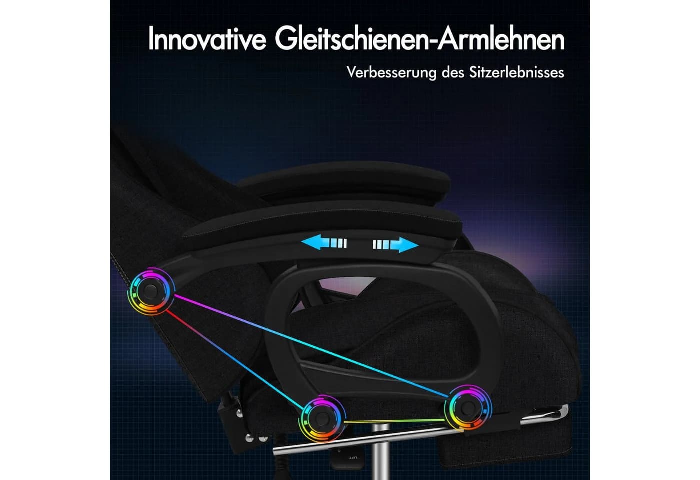 ALFORDSON Gaming-Stuhl mit Massage-Lordosenstütze, ergonomisch, höhenverstellbar, Stoffbezug, schwarz - Bild 4