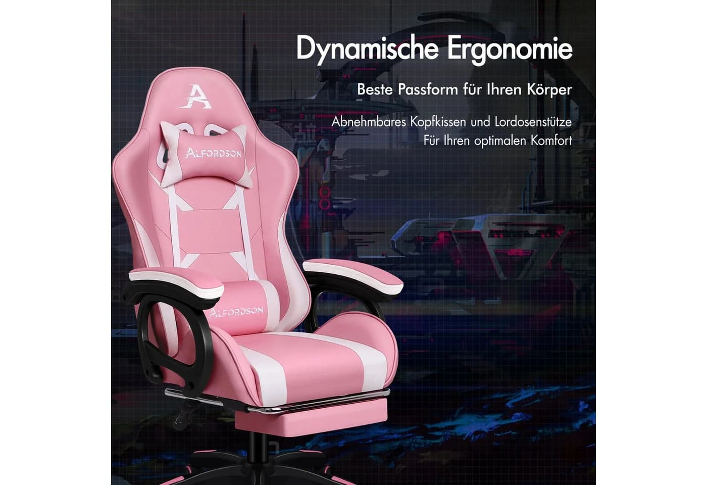 ALFORDSON Gaming-Stuhl mit Massage-Lendenkissen, X-Large, Rosa - Bild 4