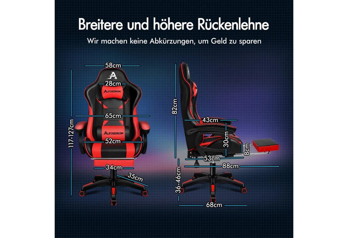 ALFORDSON Gaming-Stuhl mit Massage-Lendenkissen, X-Large, 5 Massagemodi, USB-Anschluss, Ergonomisch