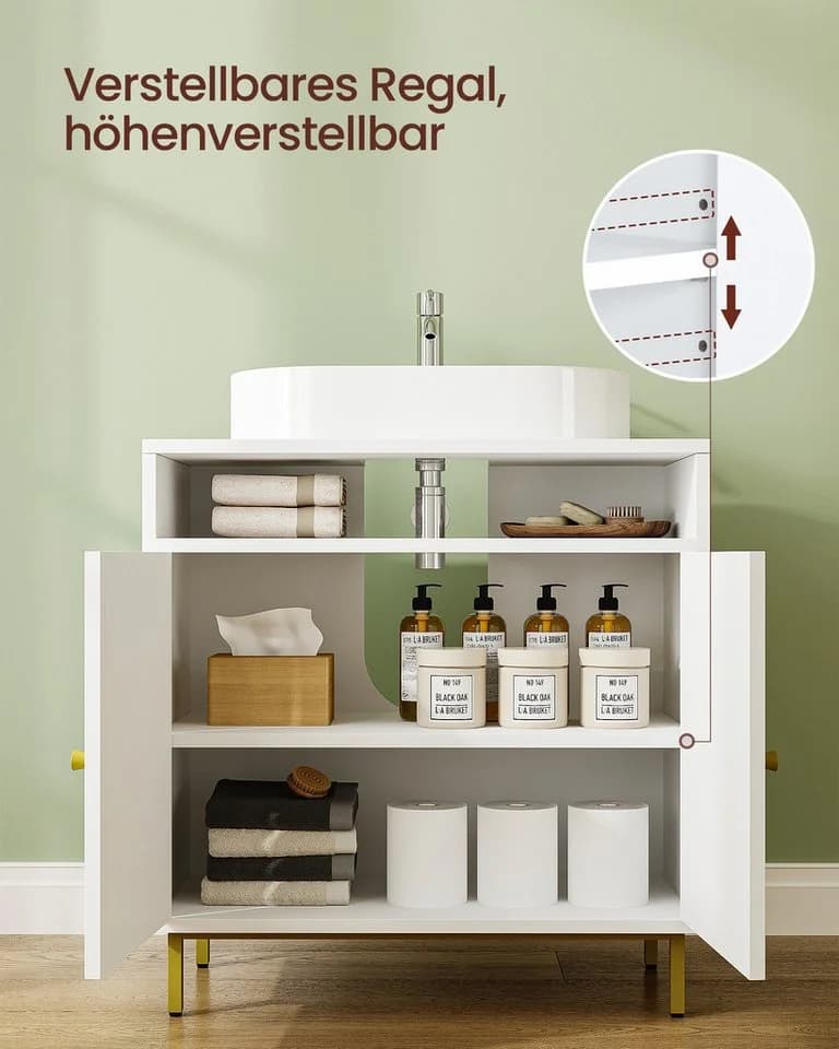 HZUANERI Waschbeckenunterschrank Weiß 2 Türen - Bild 4