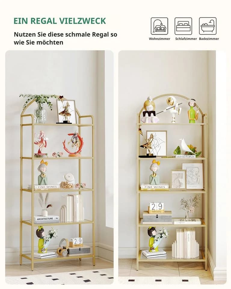 HZUANERI Regal Bücherregal Gold Gehärtetes Glas 5 Ablagen - Bild 4