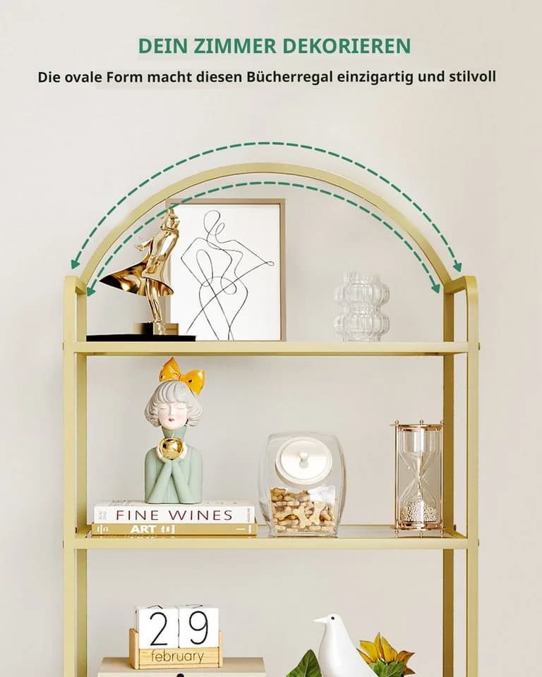 HZUANERI Regal Bücherregal Gold Gehärtetes Glas 5 Ablagen - Bild 5