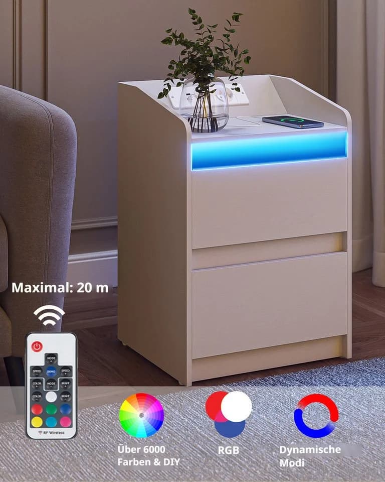 HZUANERI Nachttisch 2er Set Schwarz mit LED-Licht - Bild 4