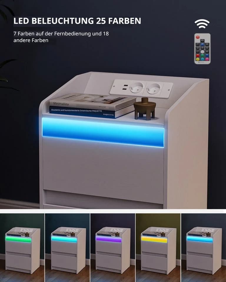 HZUANERI Nachttisch 2er Set Schwarz mit LED-Licht - Bild 5