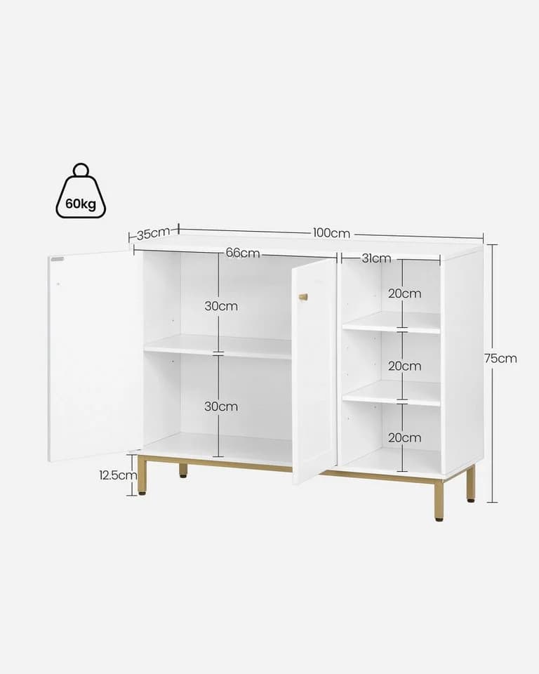 HZUANERI Badezimmerschrank Weiß mit 2 Türen und verstellbarem Regal