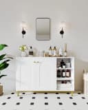 HZUANERI Badezimmerschrank Weiß mit 2 Türen und verstellbarem Regal Bild 4