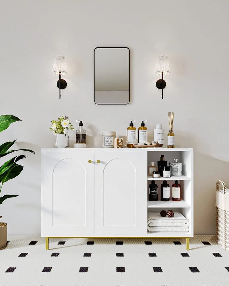 HZUANERI Badezimmerschrank Weiß mit 2 Türen und verstellbarem Regal - Bild 4