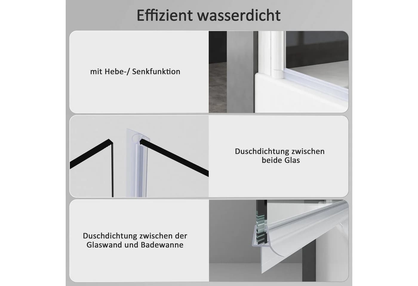 Boromal Badewannenaufsatz 3-teilig faltbar Nano Alu-Wandprofil Weiß/Schwarz/Silber - Bild 5