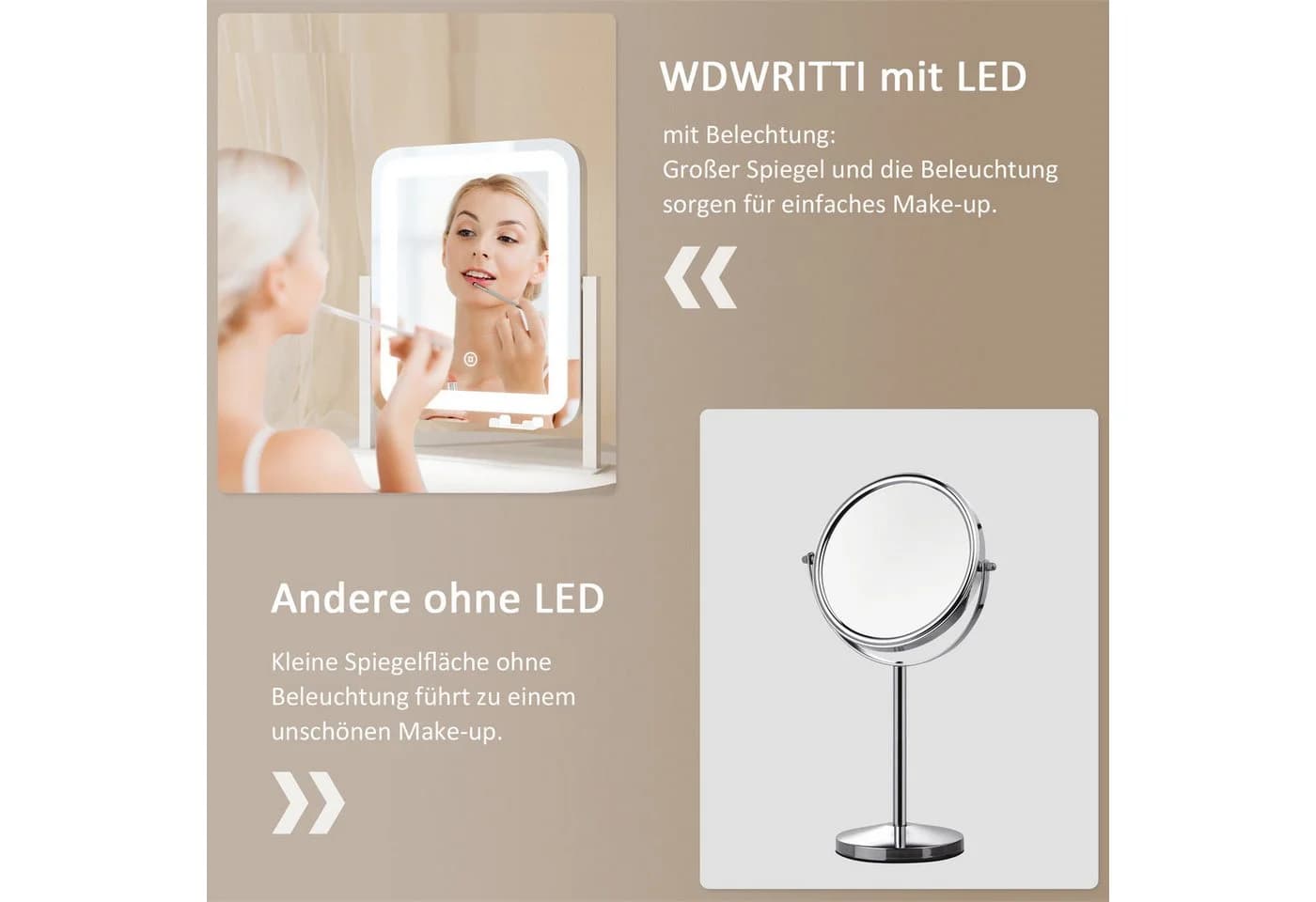 WDWRITTI Kosmetikspiegel mit LED-Beleuchtung und Handyhalterung - Bild 5