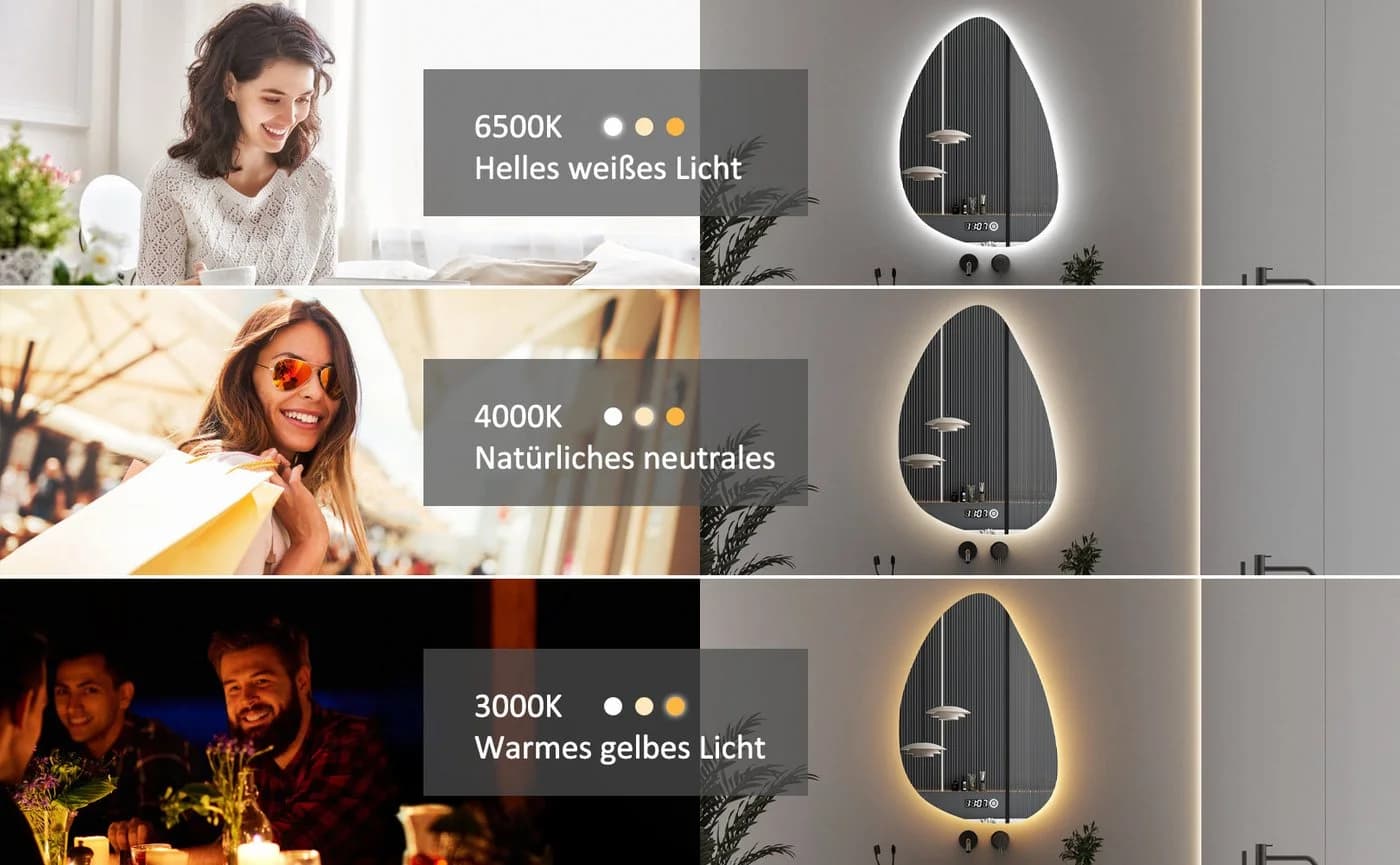 WDWRITTI LED Badspiegel mit Uhr und Speicherfunktion 55x80cm - Bild 4