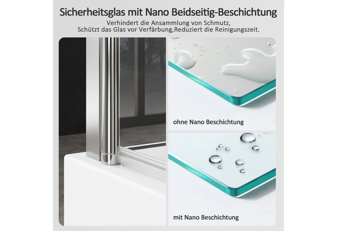 Boromal Badewannenaufsatz mit Seitenwand 120cm ESG Glas Nano - Bild 4