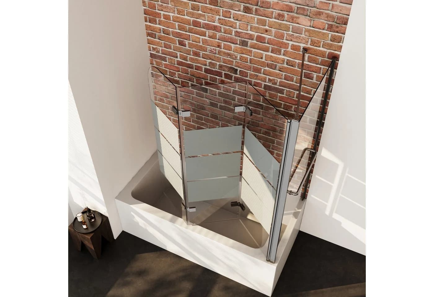 Boromal Badewannenaufsatz 3-teilig Milchglas 6mm Sicherheitsglas
