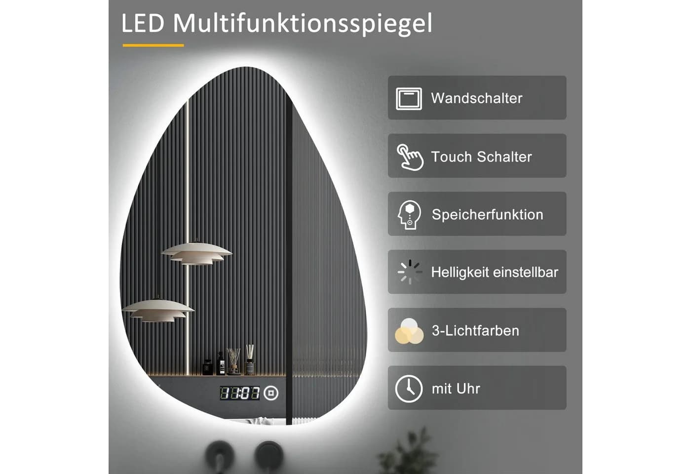 Moderner LED-Badspiegel 55x80 cm
