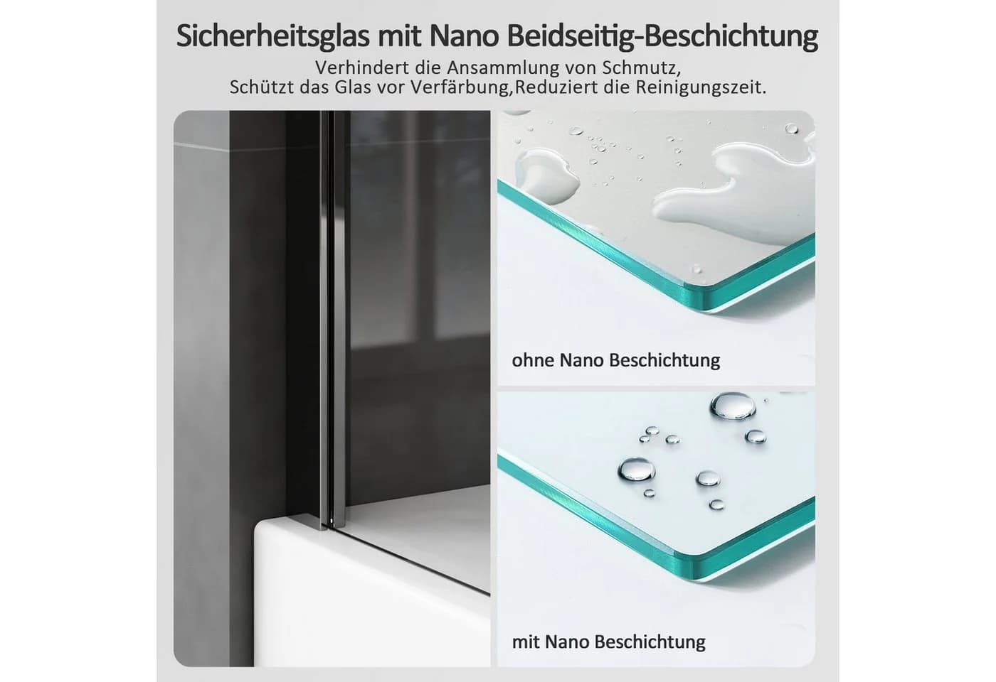 Hopibath Duschwand Badewannenaufsatz 3-teilig Klarglas Nano-Beschichtung - Bild 5