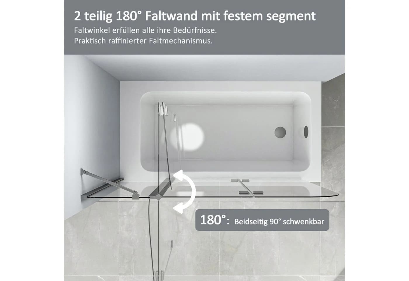 Hopibath Badewannenfaltwand 3-teilig Duschwand 150cm/160cm 6mm Nano Glas - Bild 3