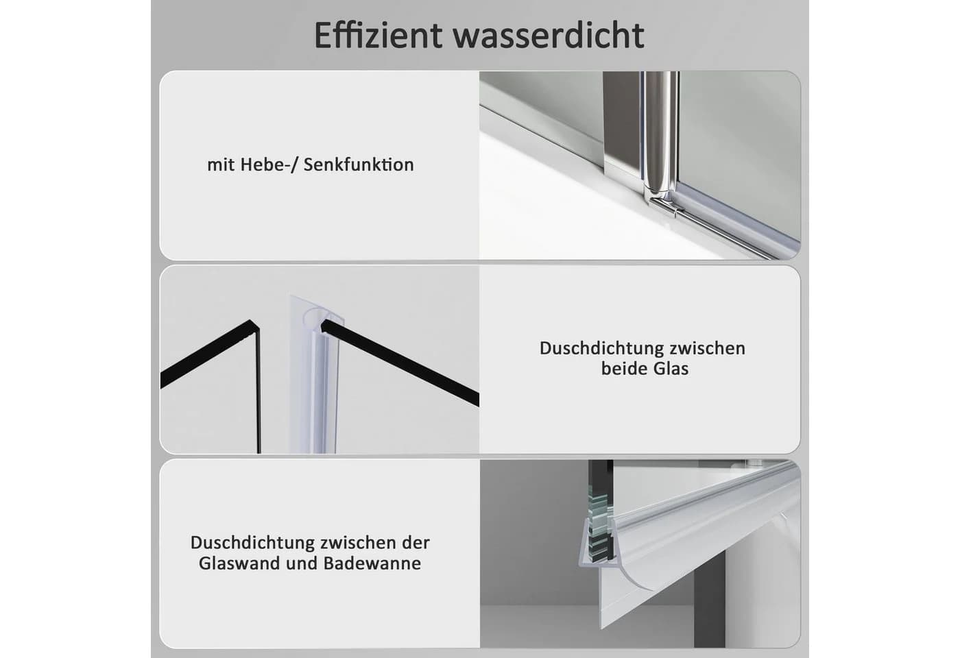 Hopibath Badewannenfaltwand 3-teilig Duschwand 150cm/160cm 6mm Nano Glas - Bild 5