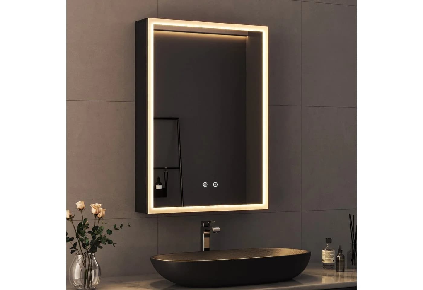 WDWRITTI LED Spiegelschrank Schwarz 3 Lichtmodi Dimmbar - Bild 2