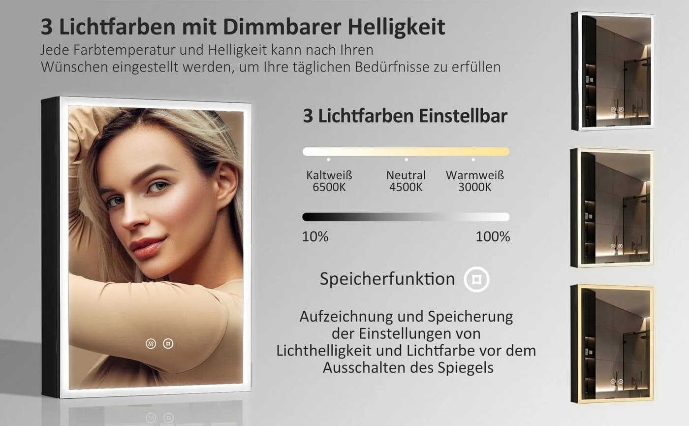 WDWRITTI LED Spiegelschrank Schwarz 3 Lichtmodi Dimmbar - Bild 4