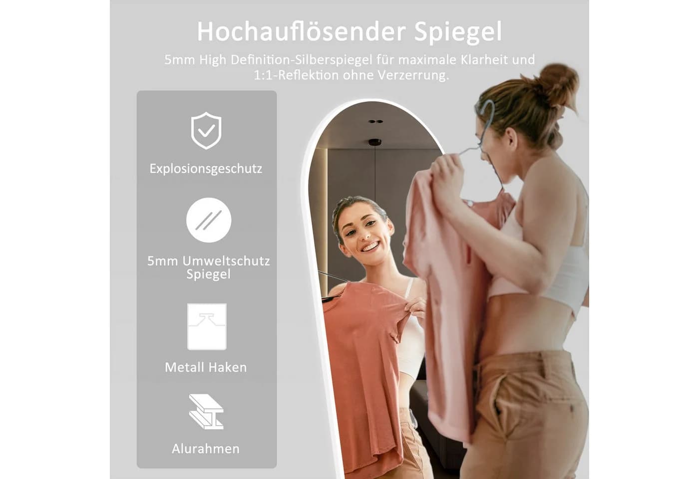 Hopibath Ganzkörperspiegel Bogen Weiß Aluminiumrahmen - Bild 3