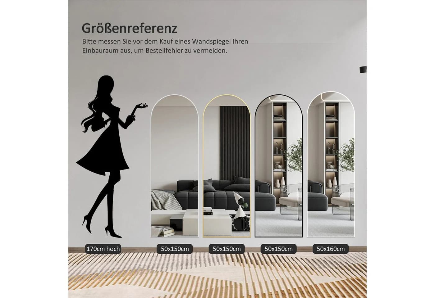 Hopibath Ganzkörperspiegel Bogen Weiß Aluminiumrahmen - Bild 5