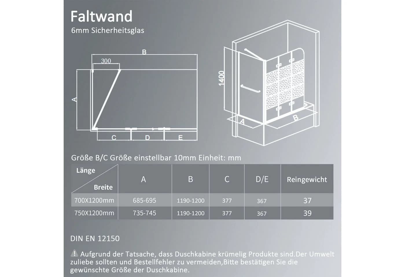 Hopibath Badewannenfaltwand 70/75cm Milchglas 3-teilig 180° Faltwand - Bild 4