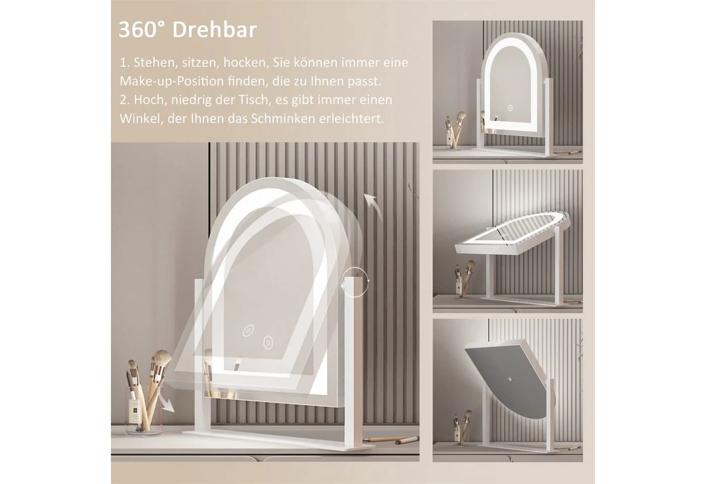 WDWRITTI Schminkspiegel LED 3 Lichtfarben Touch - Bild 5