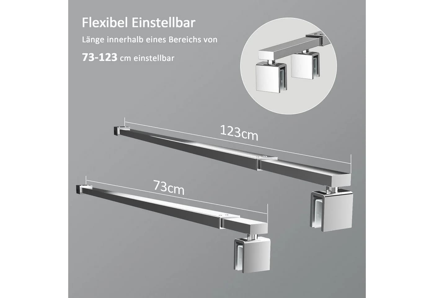 Boromal Duschwand-Stabilisationsstange Schwarz Chrom 73-123cm 360° Drehbar - Bild 4