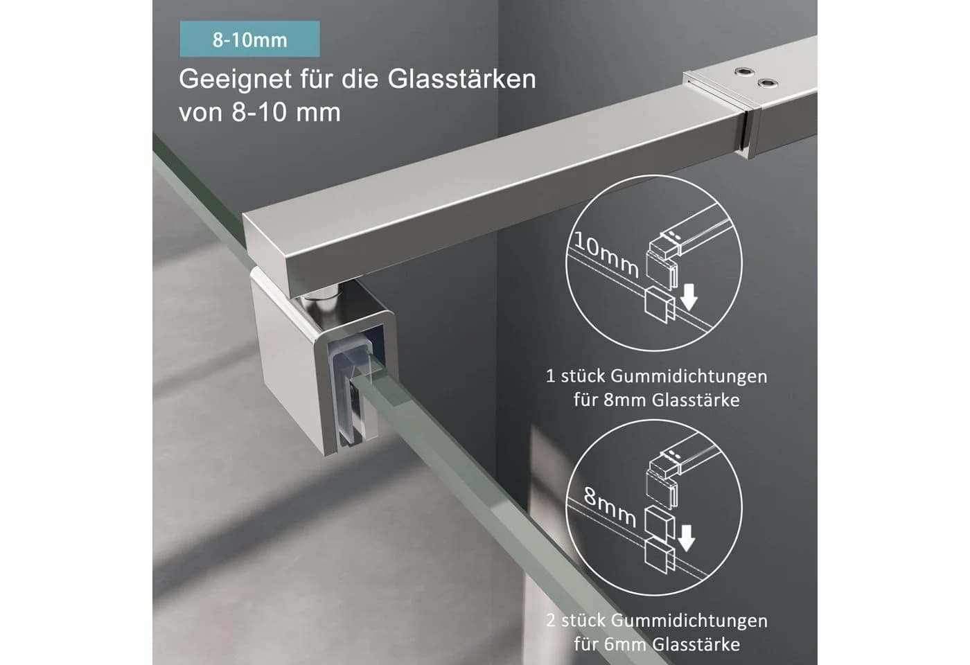 Boromal Duschwand-Stabilisationsstange Schwarz Chrom 73-123cm 360° Drehbar - Bild 5