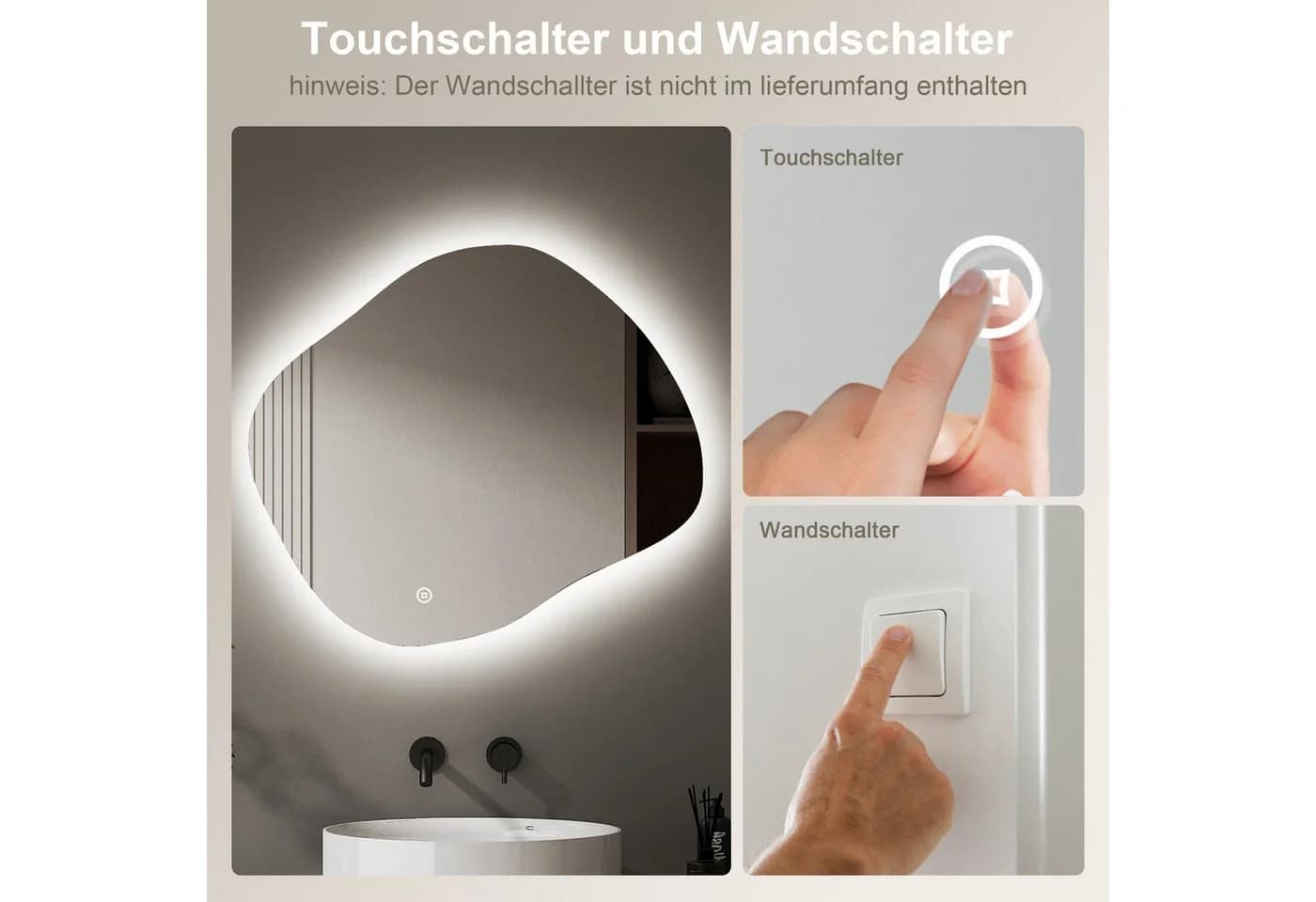 WDWRITTI LED Badspiegel 84x74cm Modern Dimmbar IP44 - Bild 5