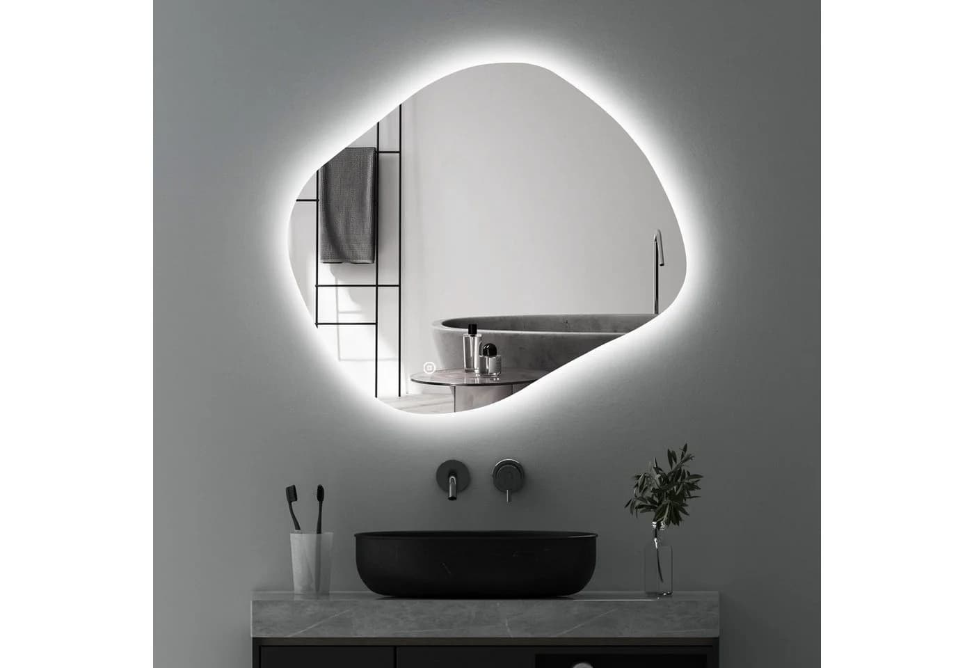 WDWRITTI LED Badspiegel 3Lichtfarben Dimmbar 74x64cm IP44 - Bild 2