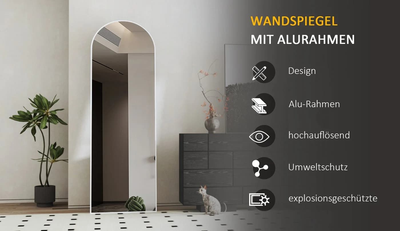 BOROMAL Ganzkörperspiegel Weiß Hochglanz - Wandspiegel Standspiegel - Bild 5